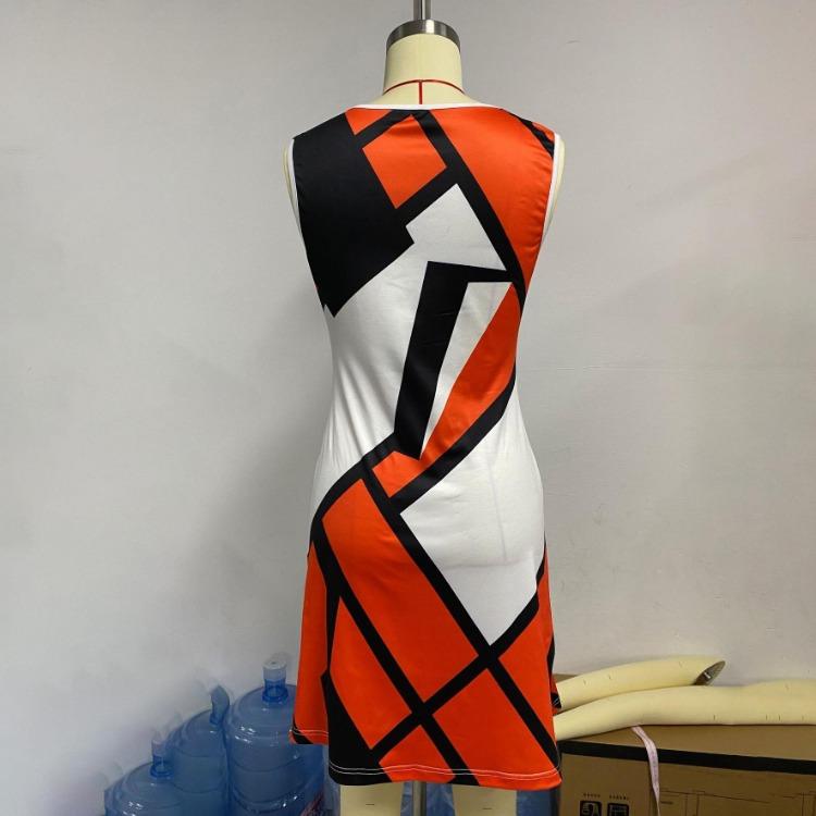 A-Line Sleeveless Striped Dress Slim Fit Women V-Neck High Waist Spring Summer Vacation Dress Seaside S-XL