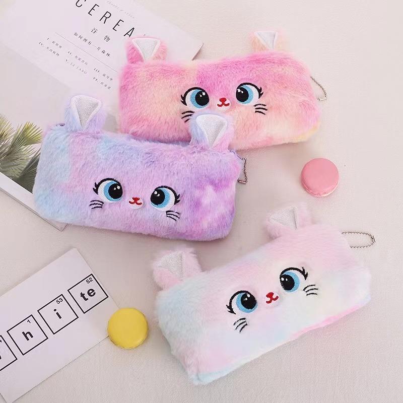 Kawaii Cartoon Niedliche Katze Plüsch Beutel Federmäppchen Reißverschluss Flauschige Große Kapazität Stift Tasche Schule Schreibwaren Aufbewahrungstasche