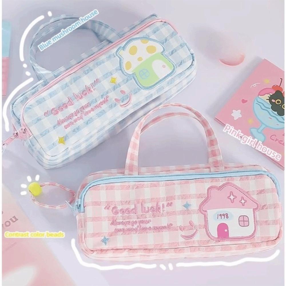 Large Capacity Pencil Case Plaid Stationery Bag Sweet Style Pen Bag  Students
