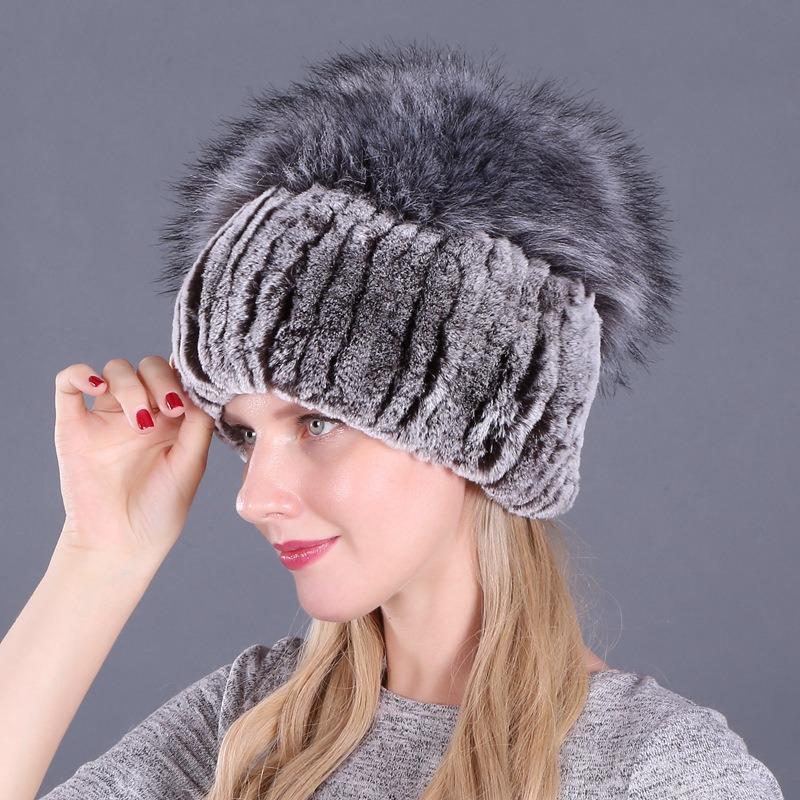 Rabbit hair hat female winter fashion Rex rabbit hair winter warm imitation fox hair hat ear protector thickened adult