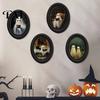 Spooky Aesthetic Room Decor Halloween Wooden Door Hanging Sign, Oval Gothic Black Cat Ghost Wall Plaque, Retro Vintage Home Waterproof Art for