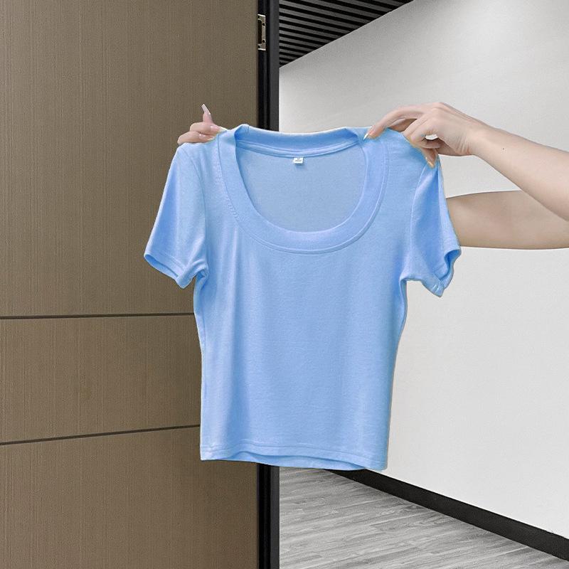 Тщательно подобранный желтый кроп-топ с короткими рукавами для женщин - Летний облегающий