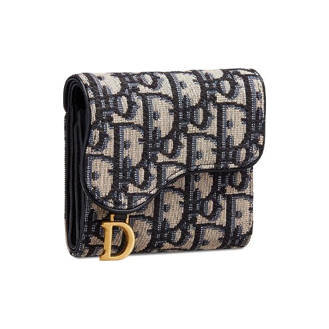 Dior Saddle Lotus Embroidered Classic Monogram Print Canvas Wallet Unisex Wallet Denim-Blue S5652CTZQ_M928
