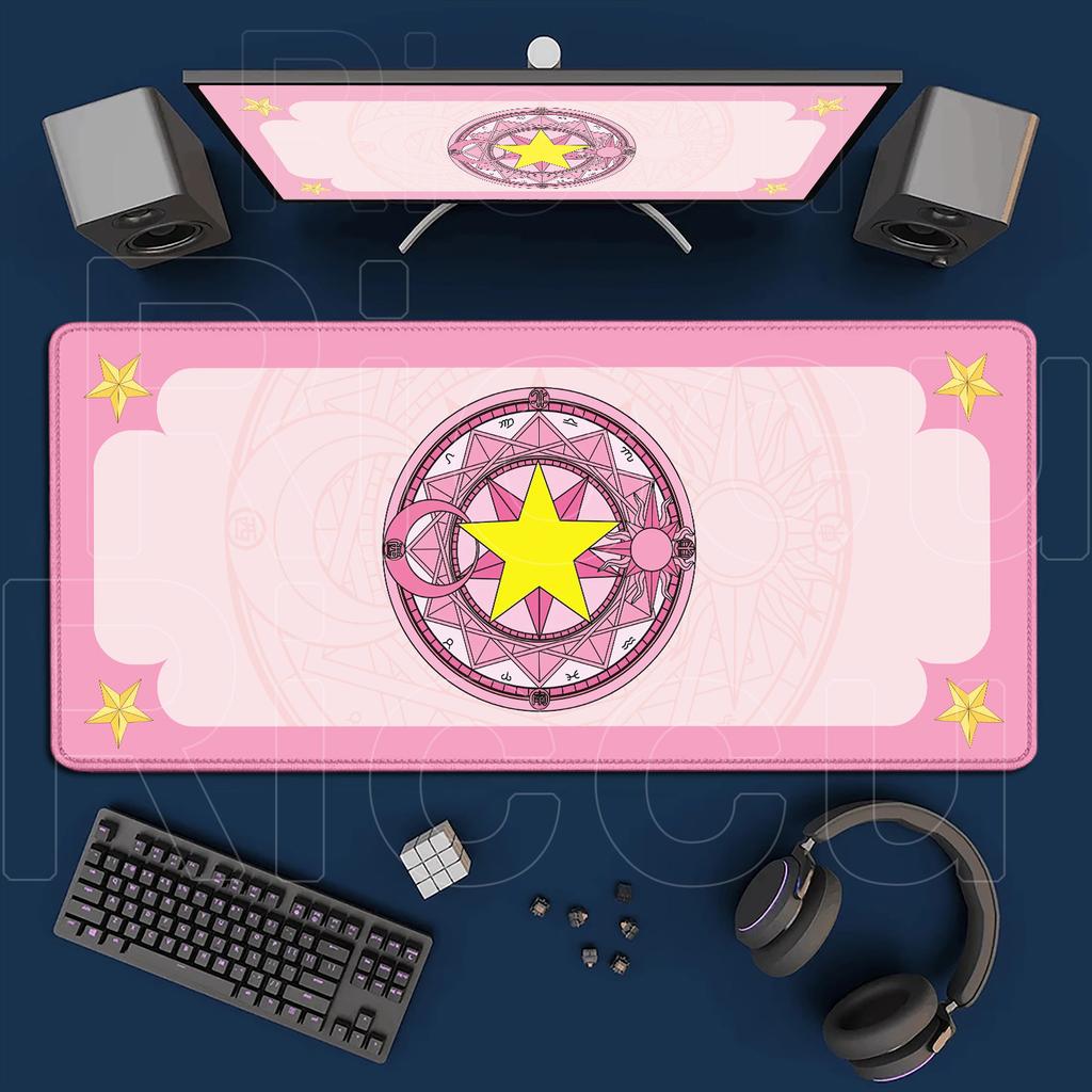 Kawaii Pink Deskmat Anime Card Captor Sakura Mousepad Xxl Office Carpet Large Gaming Accessories Laptop Computer Rubber Mice Pad