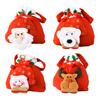 Christmas Drawstring Gift Bag 3D Plush Reindeer Santa Snowman Fruit Sacks Reusable Fabric Candies Goodie Storage Bag for Xmas Party Favors