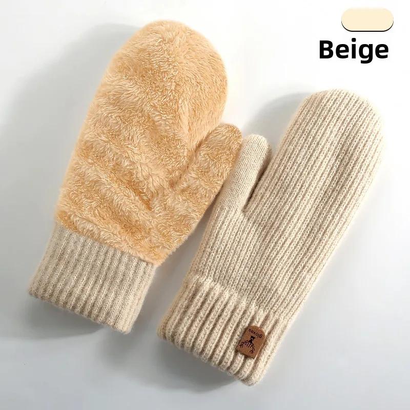Bestselling Knitted Gloves Winter Plush Thickened Double Layer Warm Simple Fashion Gloves Riding Bag Finger Gloves