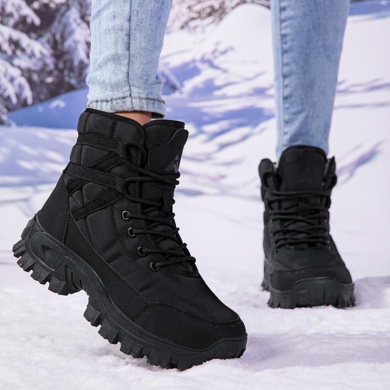 Damen Schneestiefel Hohe Outdoor Sportschuhe Plüsch Warm Baumwollschuhe Rutschfest Gehen Freizeitschuhe Dicke Sohle Verschleißfest