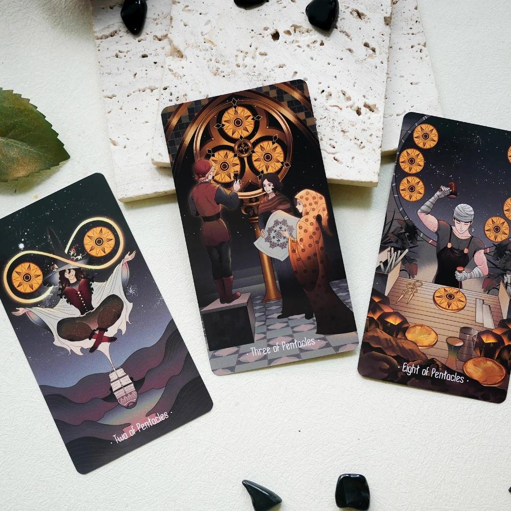 10,3*6 cm Stele luminează noaptea Tarot OBIșnuit Deck de desene animate în stil asiatic vibrant Delicat Line Art 78 buc. Cărți de tarot indie unice pentru începători