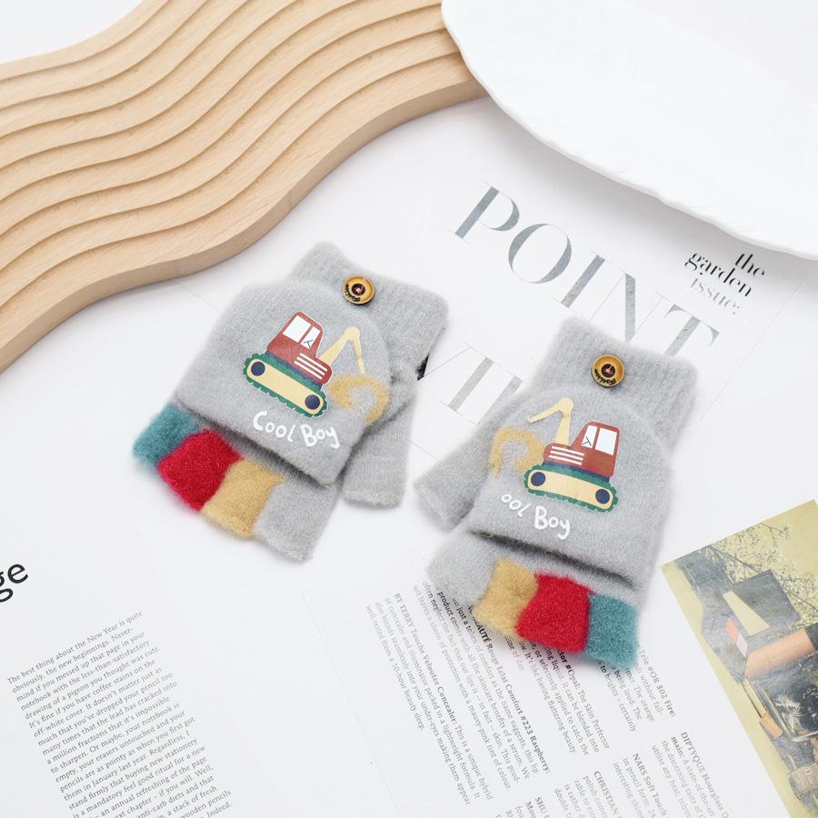 Children's Cute Cartoon Flip-Gloves: Cold-Proof, Half-Finger Winter Writing Warmth for Boys and Girls