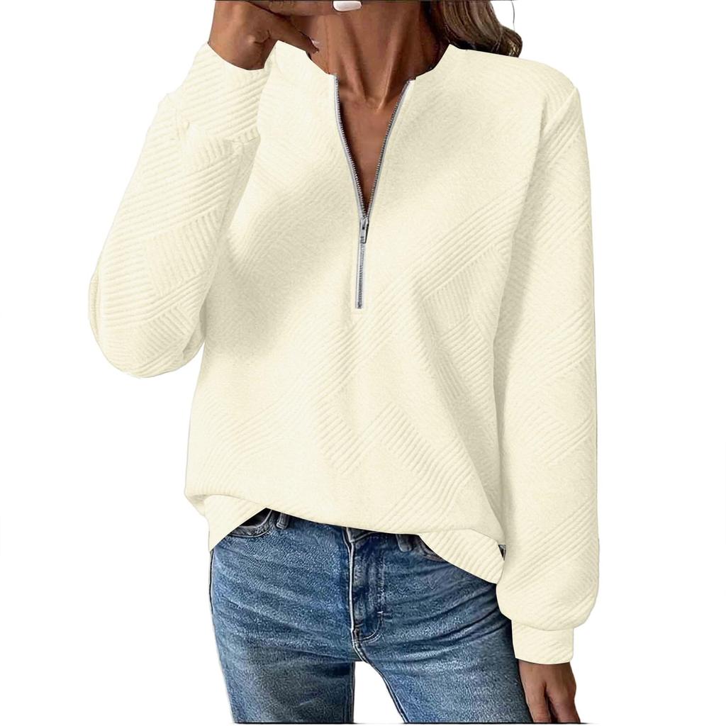Women's Casual Long Sleeve Half Zip Stand Collar Sweatshirt Top