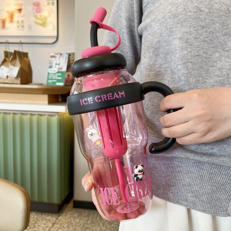 Straw cup female student new high-value summer with handle Bingba cup plastic cup 1300ml