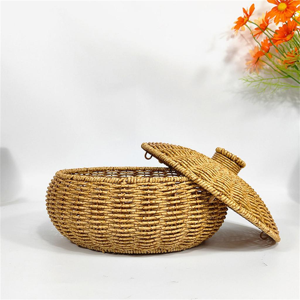 Vintage Pumpkin-Shaped Wicker Basket With Lid For Fruit And Snack Storage Decorative Home Accessory