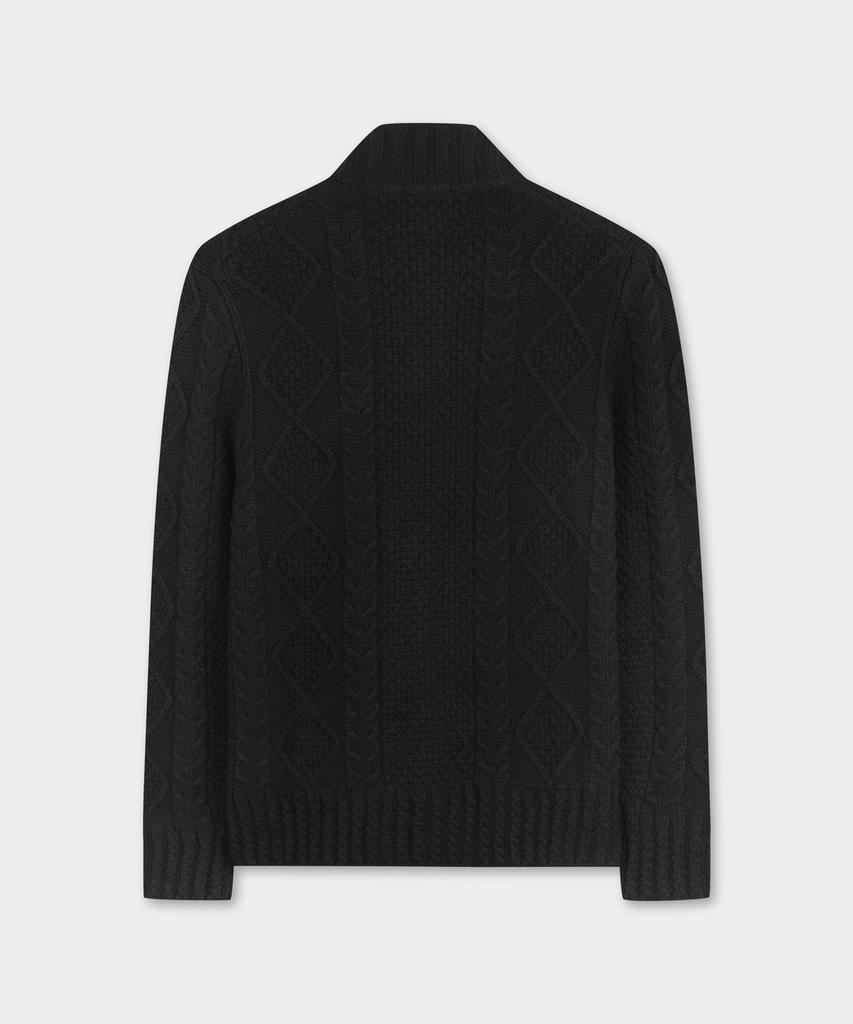 Brooks Brothers Wool Aran Cable Mock Neck Cardigan (Black) (Bbwcmmf404)