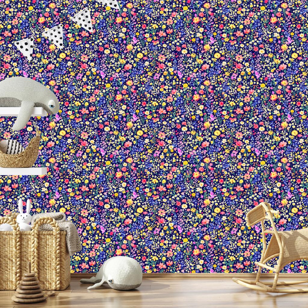 Blue and purple wildflowers wallpaper for living room and bedroom 50x1000