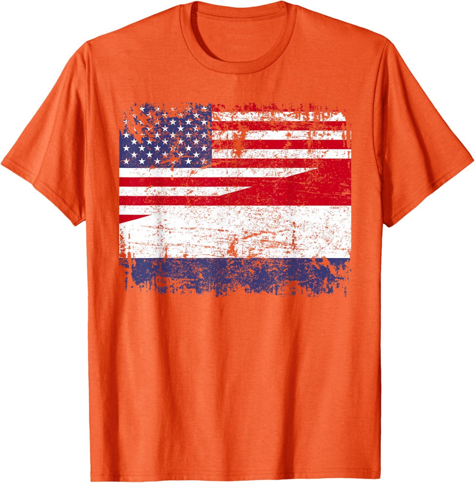 Dutch Roots American Flag T-Shirt Netherlands USA Heritage Shirt Half Dutch American Tee Netherlands Pride Clothing Unisex Graphic Tops 2XL