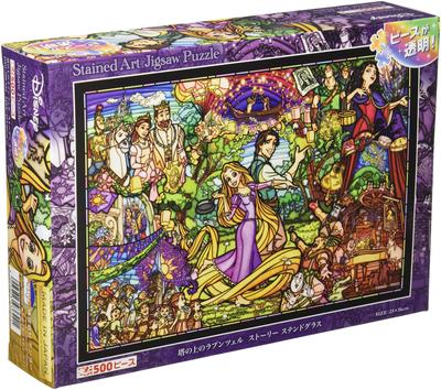 Tenyo In Stained Art Gyutto Series Jigsaw Puzzle Disney Tangled Story with Service Card (Tenyo) [Made Japan] 500-Piece (25x36cm) DSG-500-622