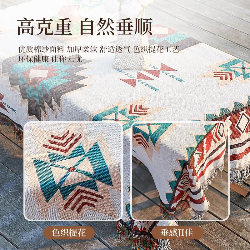 Outdoor Camping Tablecloth Rectangular Cotton And Linen Retro Picnic Tablecloth Lawn Moisture-Proof Floor Mat Tent Equipment Blanket
