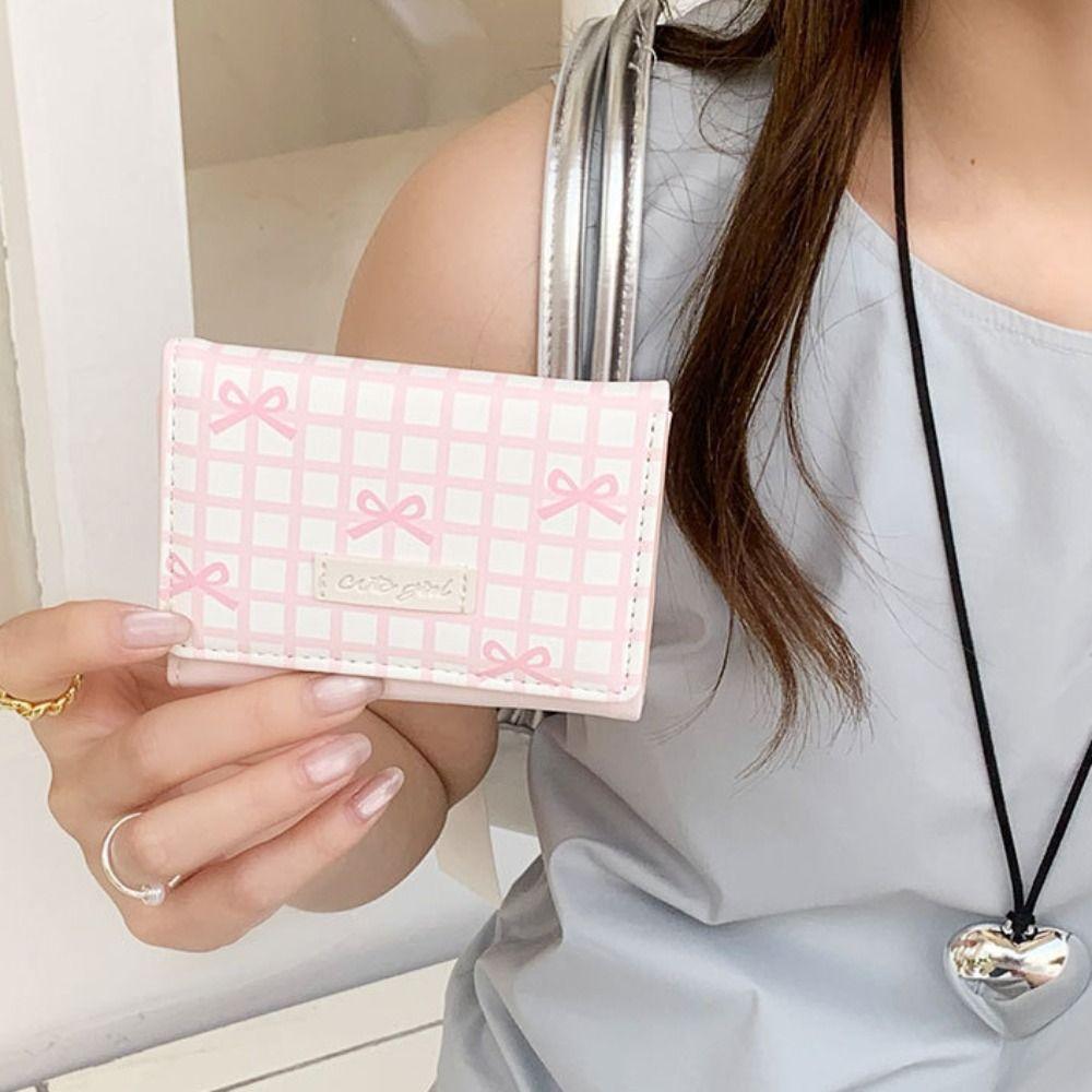 Lattice Cute Tri-Fold Purses Multiple Card Slot Coin Purse Portable Women Card Holder  Student
