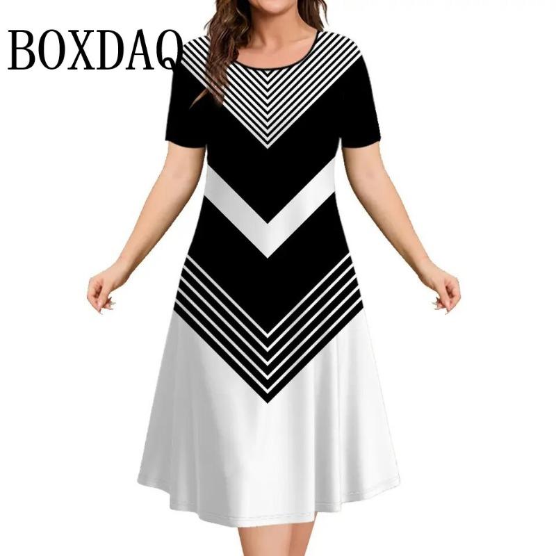 Women's Dresses Contrast Colors Striped Elegant Casual O-Neck Short Sleeve Fashion Dresses