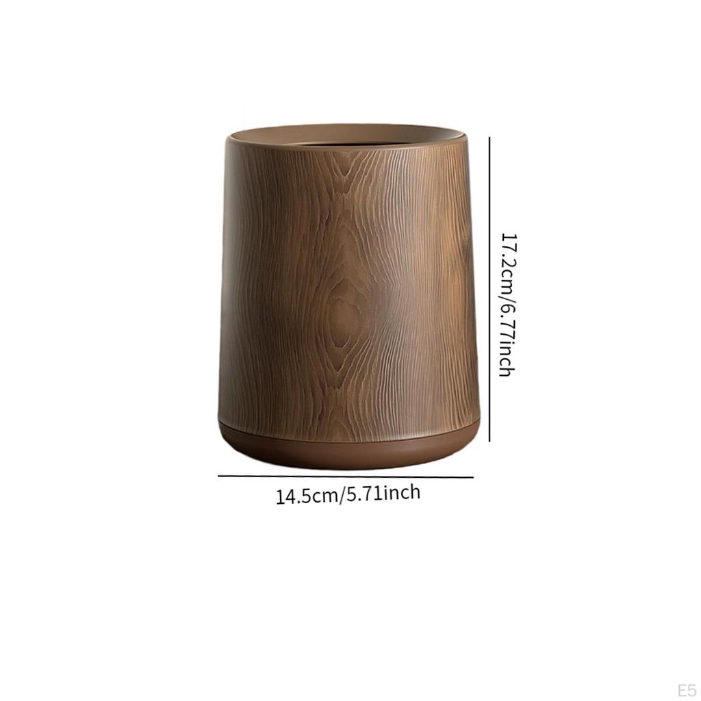 Wood Grain Garbage Basket Open Top for Bathroom and Living Areas