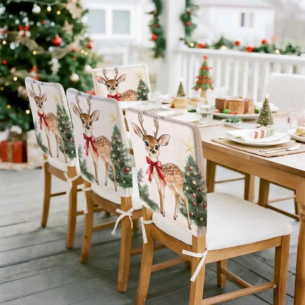 2/4/6pcs/set 45x55cm Christmas Deer Chair Cover Table Decoration Dining Seat Chair Covers Dining Room Bar Party Banquate
