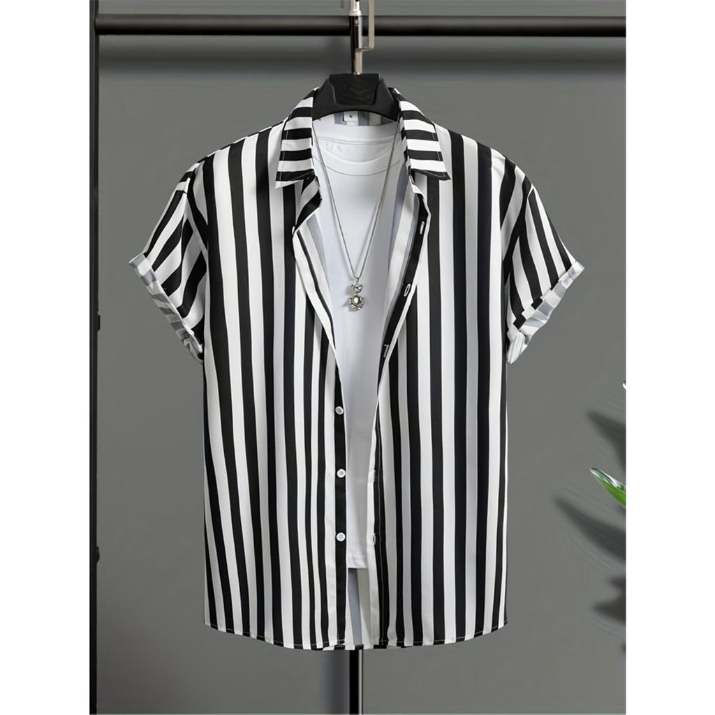 Spring And Summer Men's Beach Short Sleeve Shirt Loose Casual Lapel Button Down Shirt Fashion