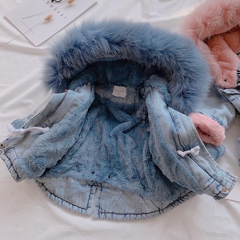 Giacca di Jeans Invernale da Bambina con Velluto Caldo e Spesso Cappotto Outwear per Bambina Toddler Parka per Bambina Neonato