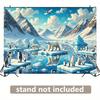 2D Plane, Polar Bears and Penguins In the Snowy and Icy Landscape, Snow Mountains and Icebergs, Polyester Fibers