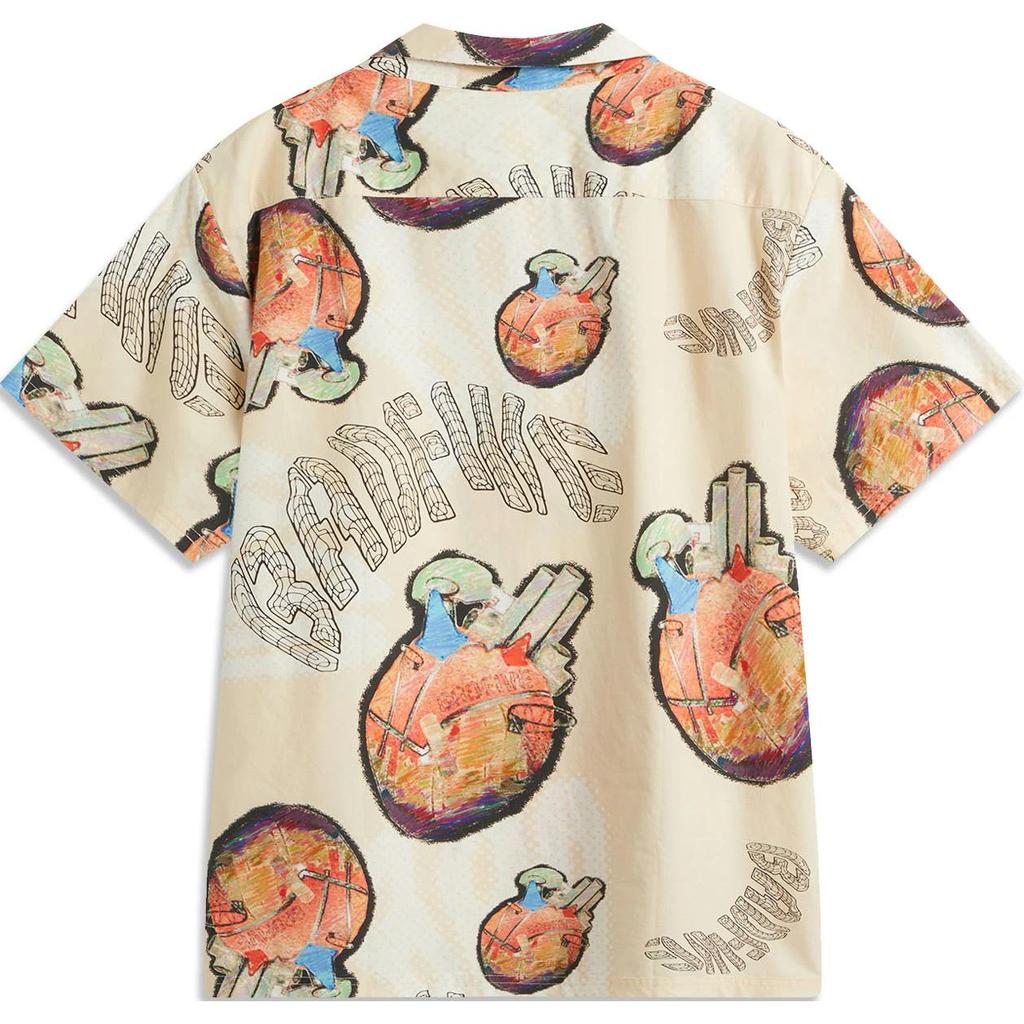 Li-Ning Basketball Series All-Over Print Letter Button-Down Loose Short Sleeve Shirt Men shirts Gravel-Gray ASHU411-1