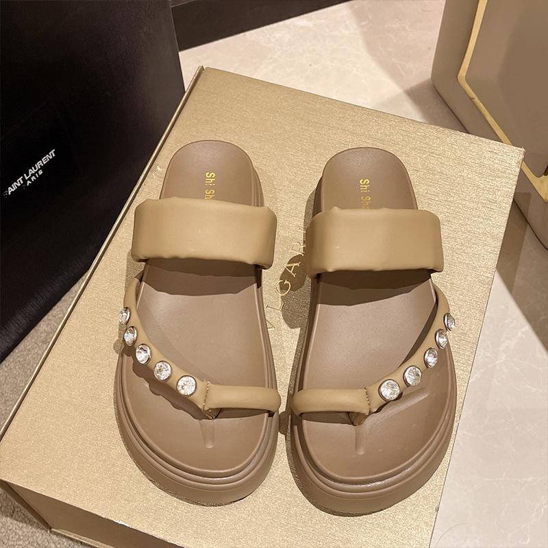 

Нишевые стразы маффин толстая подошва увеличивающие рост однословные тапочки для холодной ноги женская мода универсальный набор шлепанцев с перемычкой для пальца 40 хаки