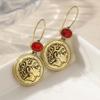 Vintage Golden Plated Red Stones Exquisite Dangle Earrings for Women  Jewelry Accessories Pendant Earrings Festival Gifts