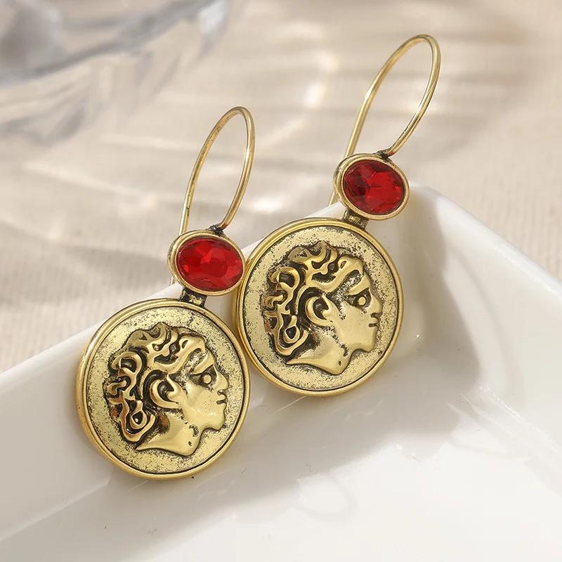 Vintage Golden Plated Red Stones Exquisite Dangle Earrings for Women  Jewelry Accessories Pendant Earrings Festival Gifts