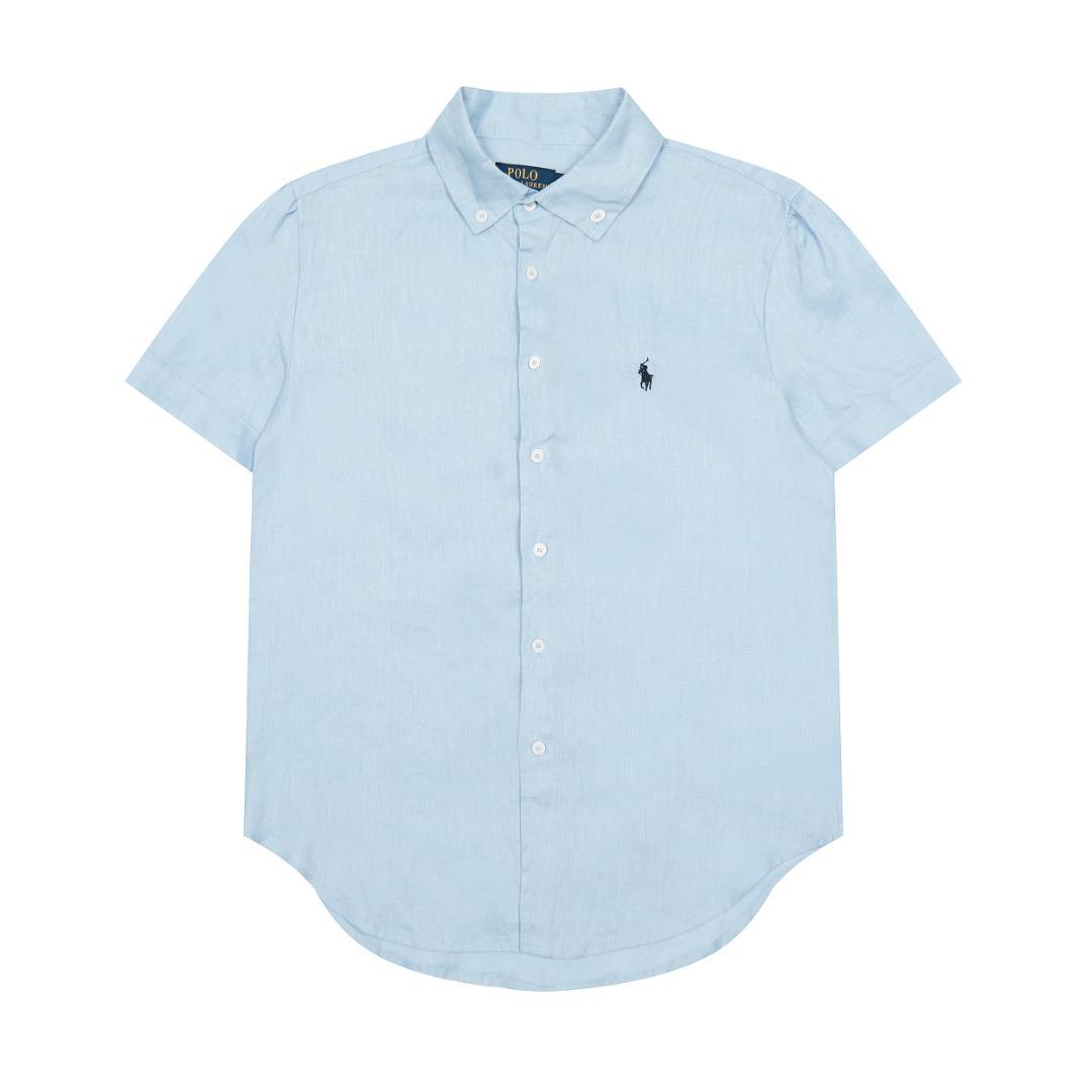 

Летняя рубашка Ralph RL Little Pony с вышивкой, из чистого льна, фасона богиня , с короткими рукавами, 2025 Extra Large светло-синий