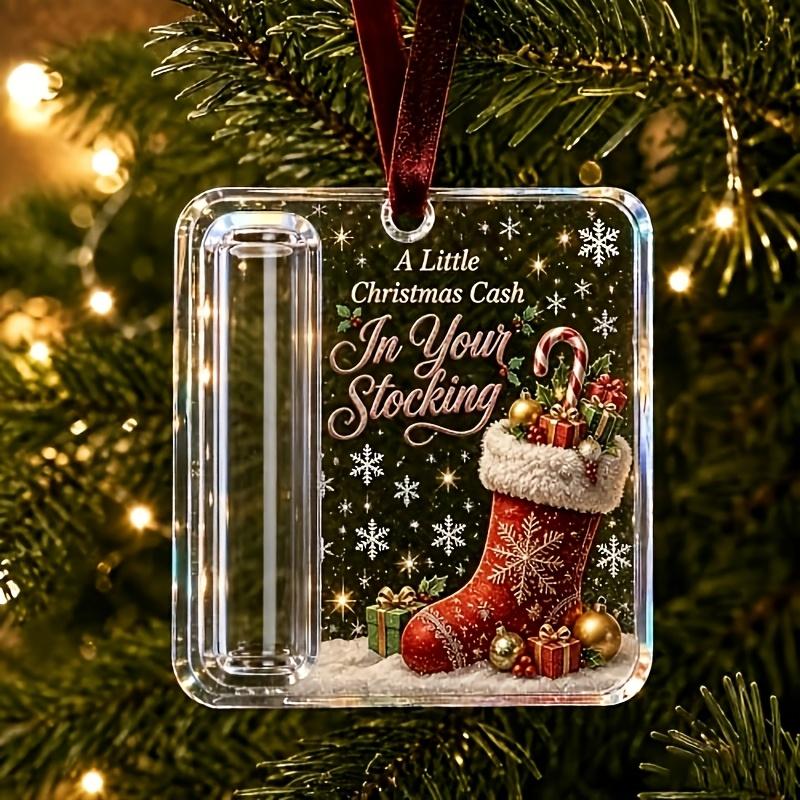 3D Acrylic Christmas Money Jar Hanging Ornament Cash Gift Holder Christmas Tree Decoration Small Gift Container for Graduation Holiday Stocking