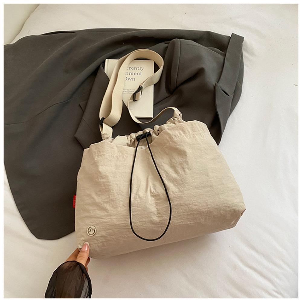 Korean Style Pleated Drawstring Bucket Bag Large Capacity Cloth Crossbody Bag  Women