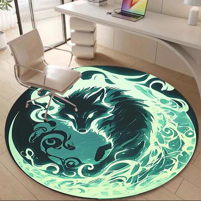1 Stück Wolf Mond Büro Runder Teppich, Matte Geeignet Für Büro, Unter Bürostühlen Schlafzimmer Wohnzimmer Heimdekoration, Raum Deko