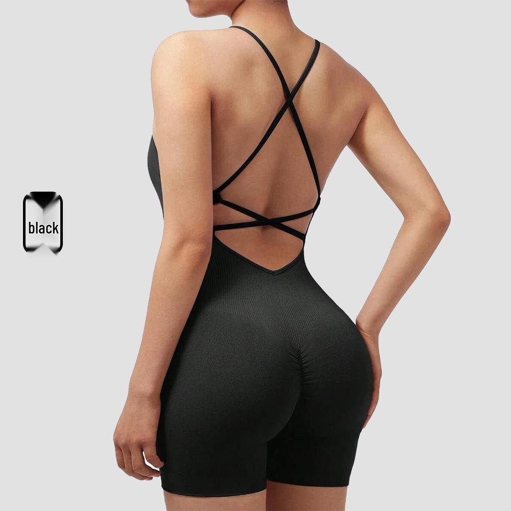 Seamless Peach Butt Yoga Bodysuit with Spaghetti Straps and Open Back