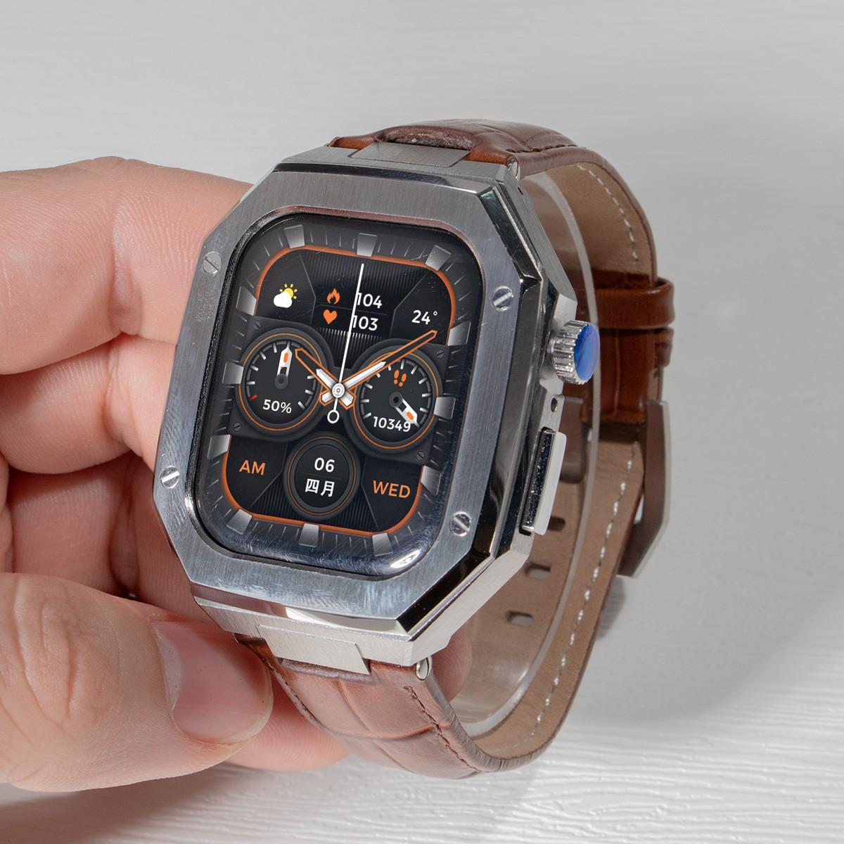 

Luxury Stainless Steel Case Leather Strap Mod Kit For Apple Watch 44mm 45mm 46mm For iWatch Series 11/10 9876 54 SE SE3 SE2 44mm