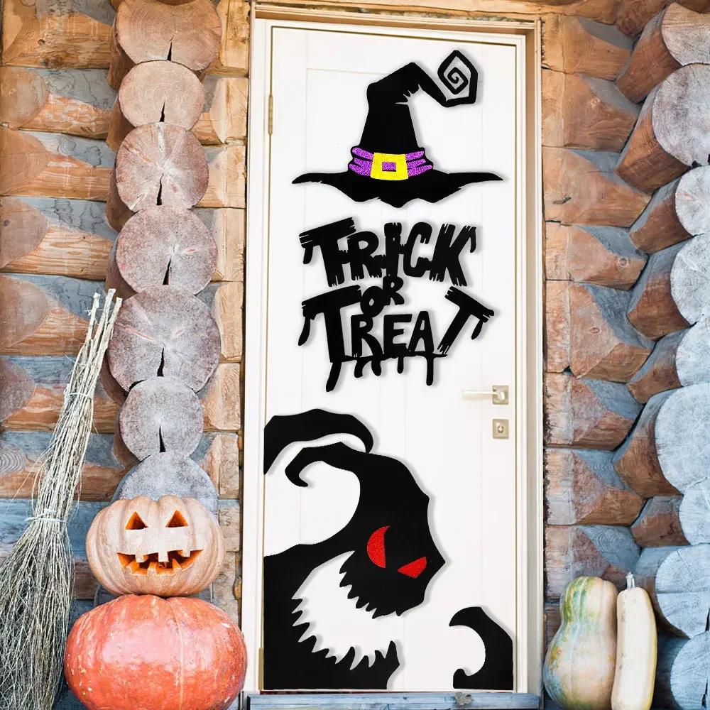 Halloween Decoration Room Door Stickers Window Decor Skeleton Hand Pumpkin DIY Devil Witch Hat Glass Window Stickers Ghost