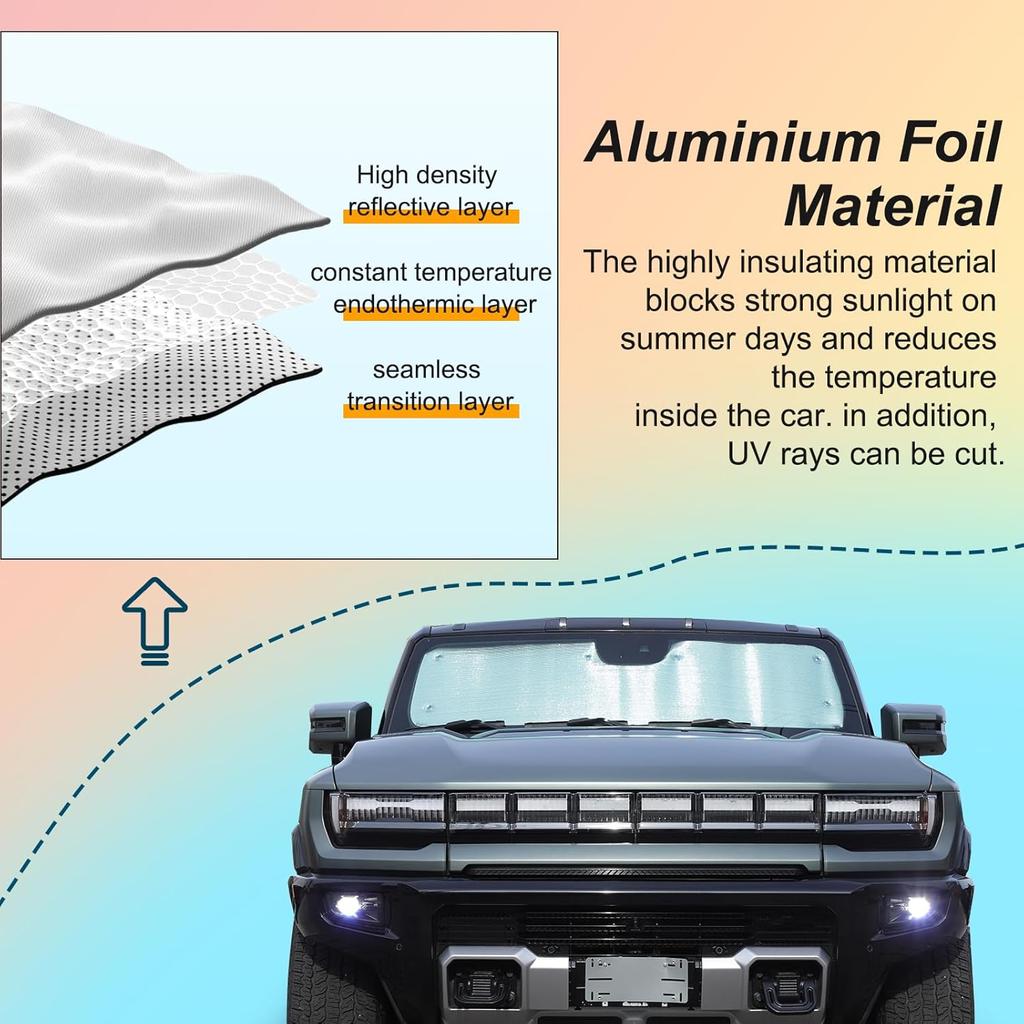 for Hummer EV Accessories Windshield Sun Shade Front Sun Visor for Car Windshield Foldable&Reflective Car Sun Visor Blocks Sun Rays Keep Cooler for