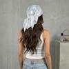 Polyester Shiny Metallic Bandana Stripe Satin Square Turban Liquid Silvery Headscarf  Outings