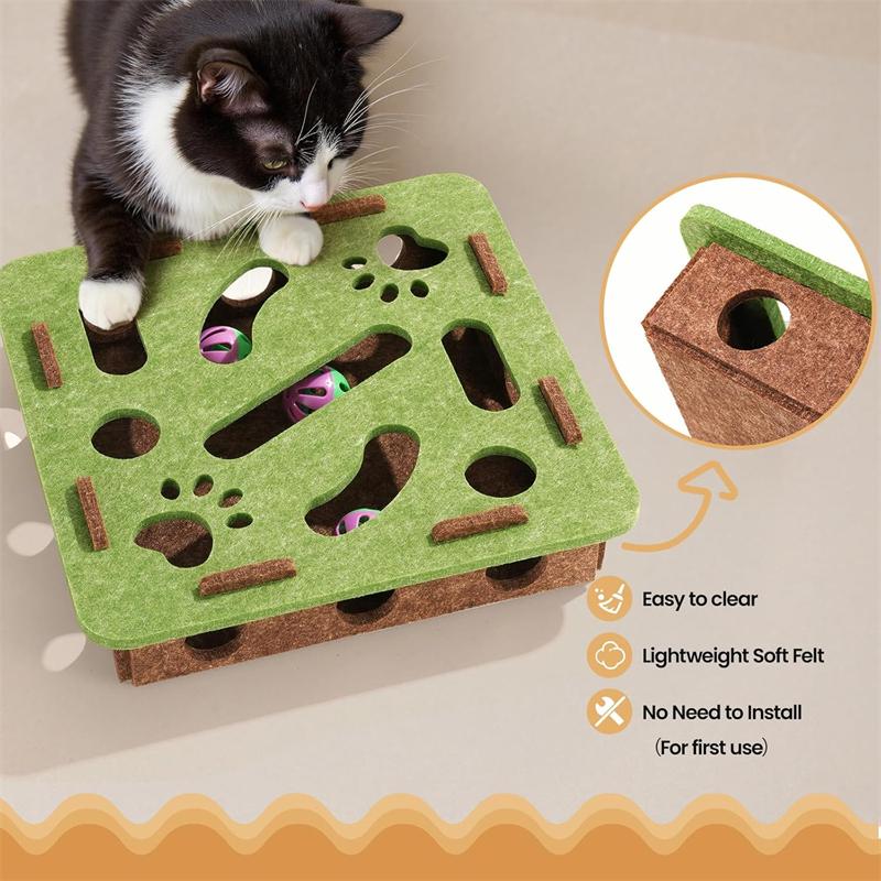 1 PCS Felt Cat Toy Maze Box Interactive Puzzle Game With 2 Balls For Indoor Cats Hunting Exercise Self Play Scratch Resistant