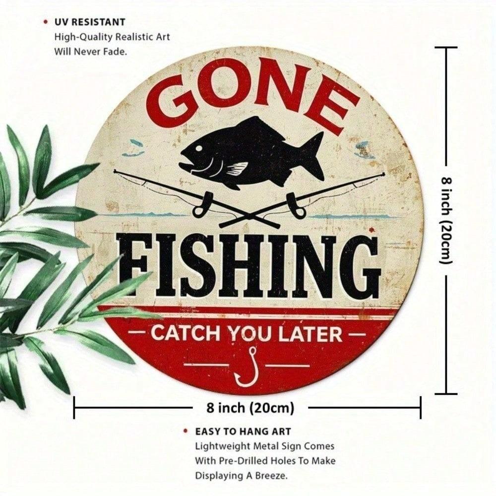 Vintage Tin Sign Go Fishing See You Later Retro Wall Art 8x8 Inch Rustic Metal Decor for Man Cave Garage Bar Home