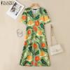 ZANZEA Women Summer V-Neck Boho Print Casual Short Sleeve Dress