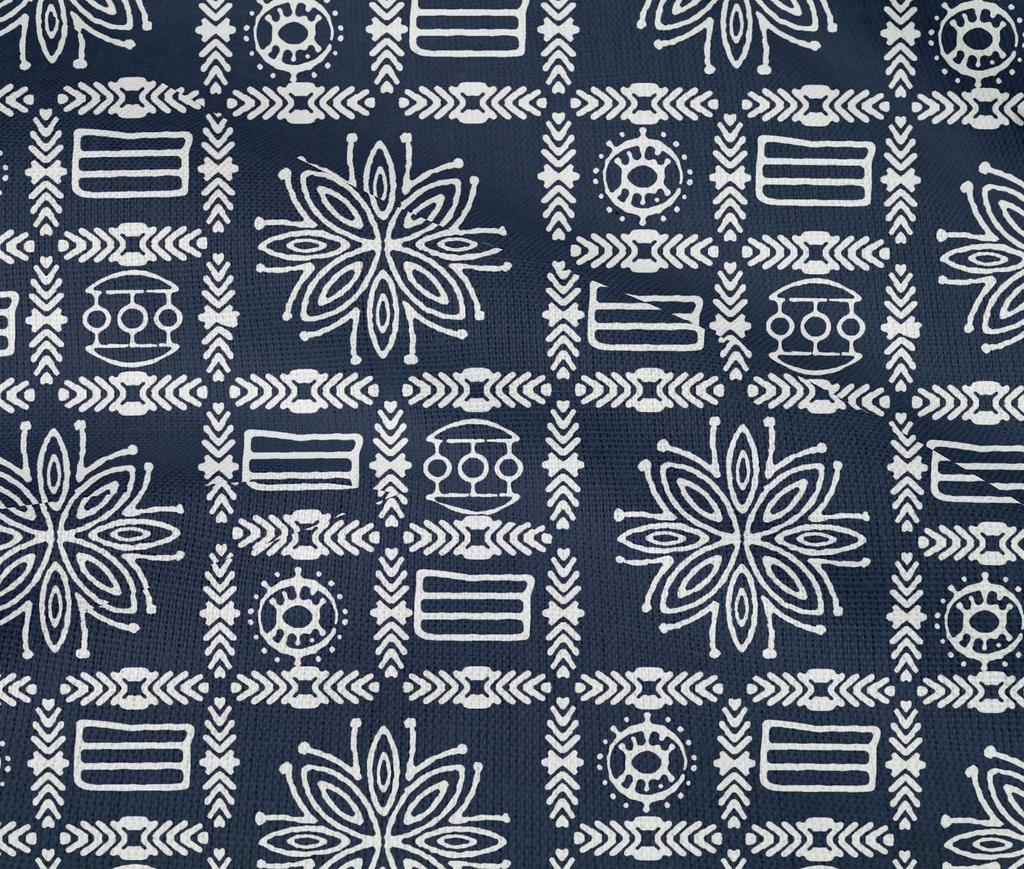 oneOone Tessuto Cotton Flex blu navy scuro geometrico e artistico floreale africano tessuto stampato per cucire al metro 40 pollici