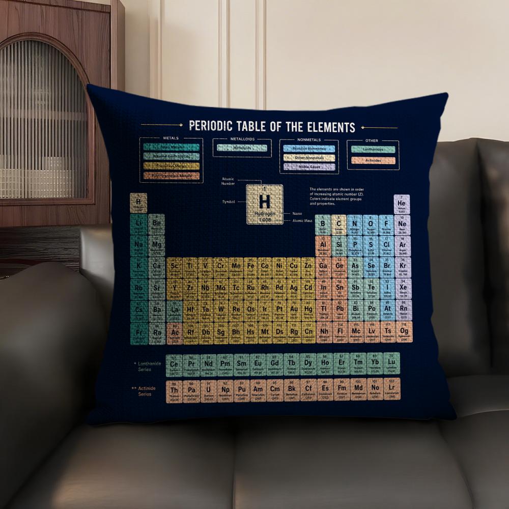 Periodic Table Chemistry Elements Cushion Cover Linen Organic Fabric DoubleSided Printing Sofa Home Decor Gift Pillow Case