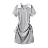 [Real Shot] French College Style Polo Collar Hip Dress Pleated Summer New Women's Clothing Versatile and Thin Short