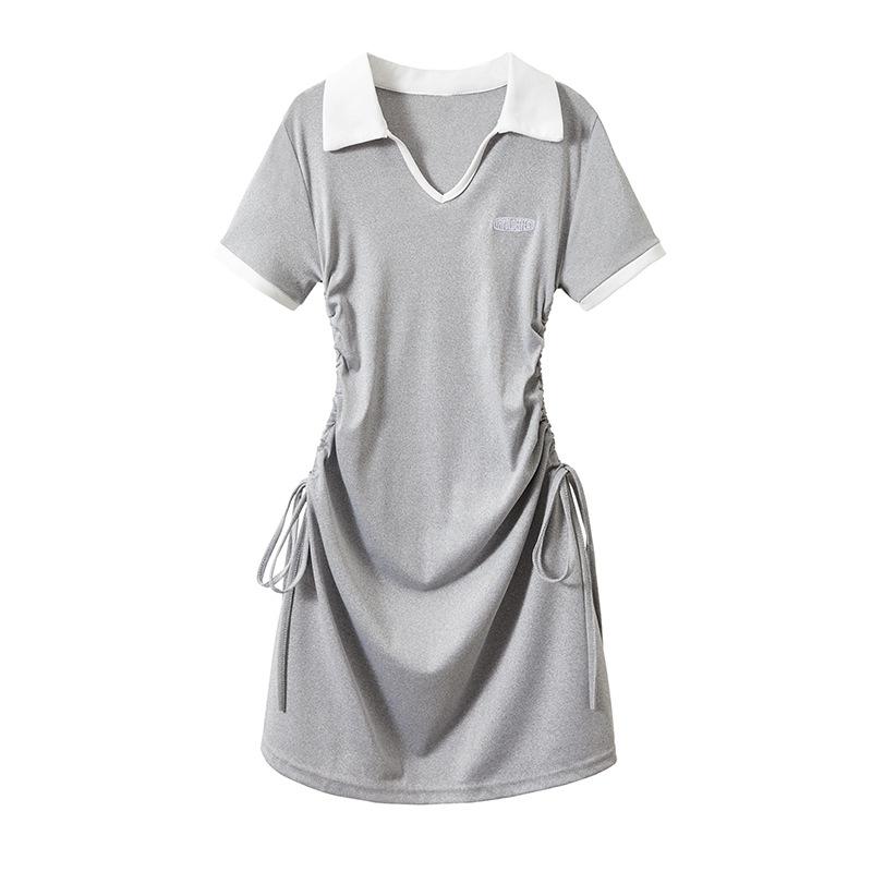 [Real Shot] French College Style Polo Collar Hip Dress Pleated Summer New Women's Clothing Versatile and Thin Short