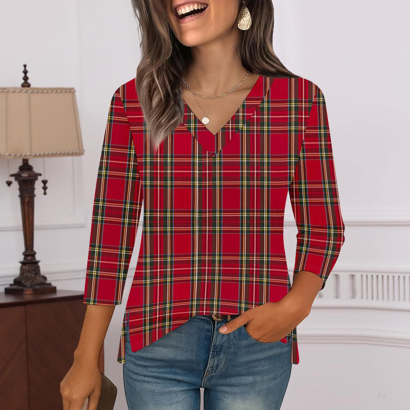 

Рубашки с рукавом 3/4 для женщин, футболки с принтом, блузки, повседневные базовые топы больших размеров, пуловеры M красный