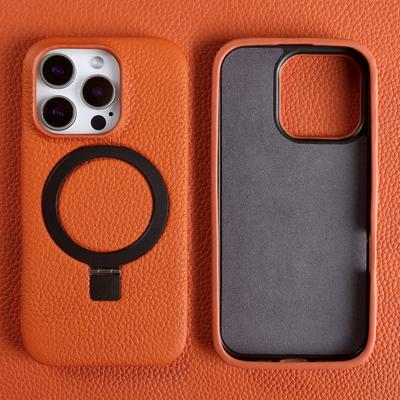 Capa de Telefone com Suporte de Anel Magnético Para iPhone 16 Pro Max 16e 15 13 14 12 11pro Capa Capa de Couro Genuíno Capas Magnéticas para a Parte Traseira